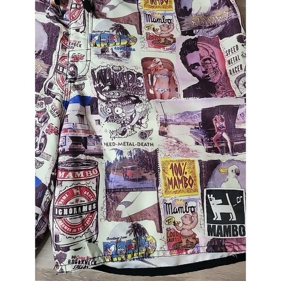 Mambo Australia‎ Board Shorts Men's Size 36 Graphic Comic Portrait Skull Pinup - Picture 3 of 13